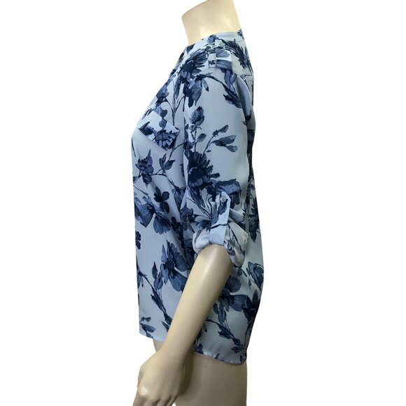 Calvin Klein Womens Blue Floral Button-Down Blouse W Roll-Tab Sleeves Size S NWT - Picture 3 of 8